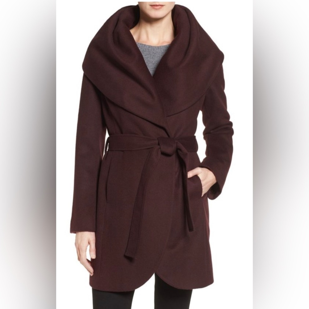 NTW T TAHARI wool wrap coat XS Merlot